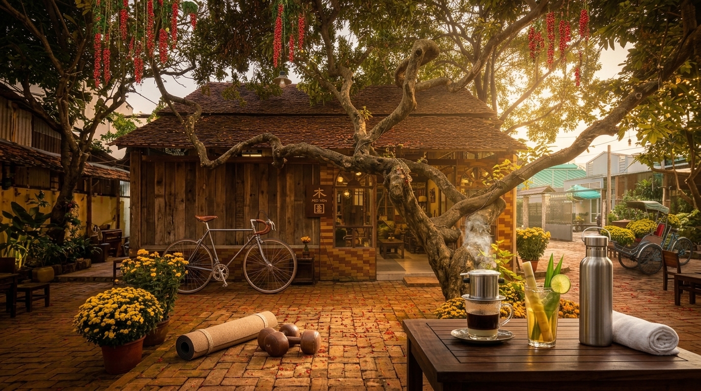 Cà phê, xe đạp thể thao cổ điển, rèn luyện và phục hồi sức khỏe Mộc Viên