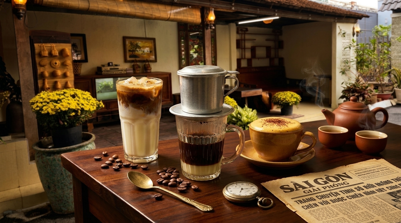 Thực đơn Cà phê phin, Bạc xỉu ba tầng và Cà phê trứng Hà Nội Mộc Café